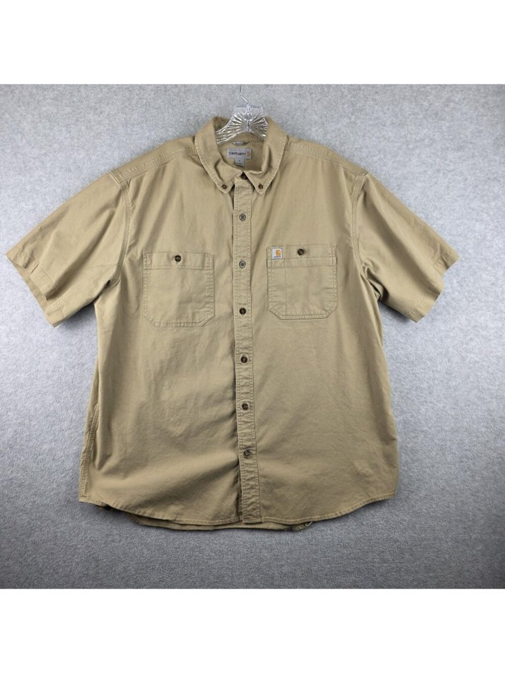 Carhartt Shirt Mens XL Beige Short Sleeve Button Up Workwear Logo Relaxed